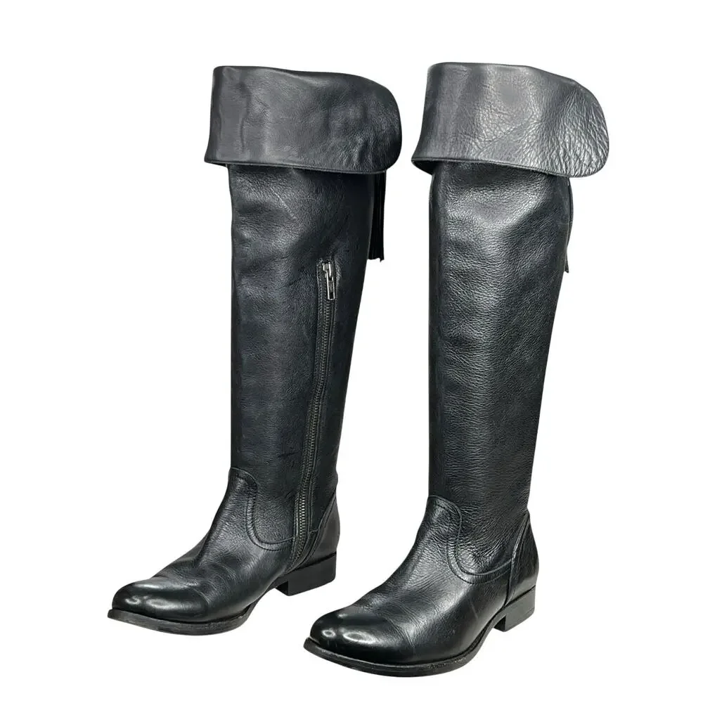 Frye Women’s Shirley Black Leather Over The Knee Riding Boot Size US 7.5